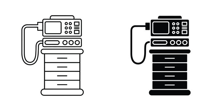 Black and white anesthesia machine symbol for medical facilities surgical procedures and healthcare equipment design