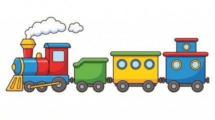 Naklejka premium Colorful Cartoon Toy Train with Engine and Carriages