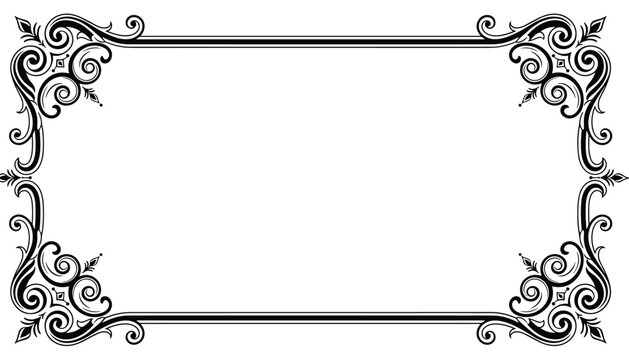 Ornate rectangular border frame with intricate black swirling patterns and floral accents against a clean white background.