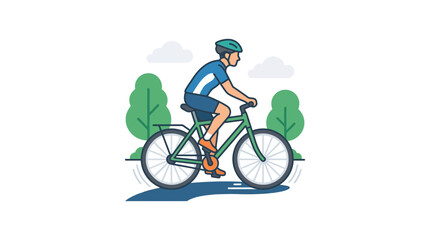 Fototapeta premium Cyclist Riding Bicycle Outdoors in Park with Trees and Clouds Illustration
