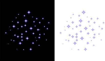 Purple magic sparkle stars and dust particles floating element on black and white background for fantasy design © Dynamo Art
