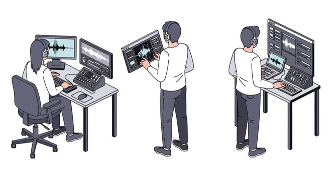 Autonomous vehicle testers evaluate software on computers in a modern office setting.