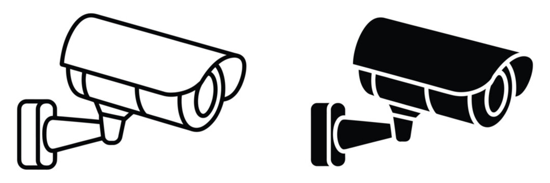 Security Camera Surveillance Icon Set Featuring Monitoring Systems Video Recording Technology and Protection Equipment for Safety Applications Vector Illustration