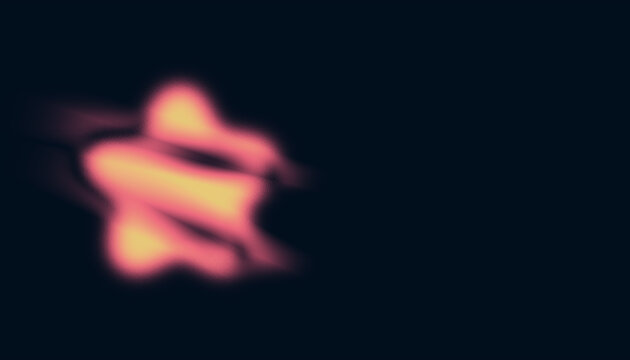 Abstract glowing neon pink and orange grainy gradient star shape on dark background with copy space