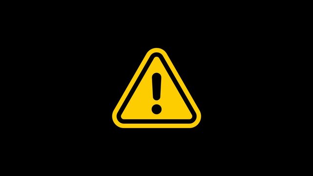 Flashing caution signs with exclamation symbols. Blinking warning triangle animation with alpha channel, three color , transparent hazard alert overlay for safety video, emergency and notification