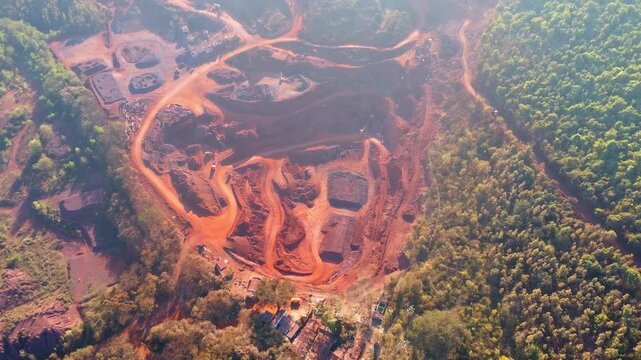 Aerial drone view of iron mine HD