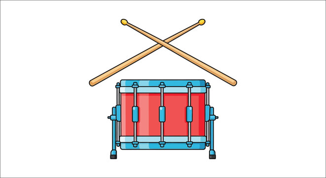 Drum set with drumsticks colorful vector illustration on white background