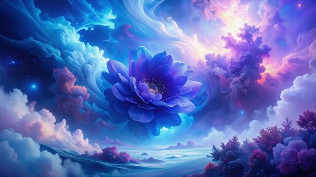 Diagonal violet blue haze blooming softly in cosmic space with bright cool light and dreamy motion