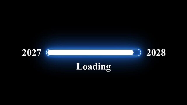 2027&ndash;2028 smooth progress bar New Year transition animation on black background.