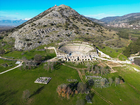 Aerial view of Philippi, ancient Macedonian and Roman town in Northern Greece, a world heritage site