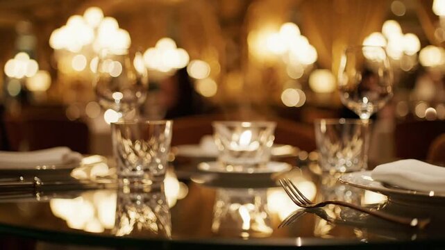 Elegant Restaurant Table Setting - Fine Dining Experience with Candlelight & Crystal Glasses