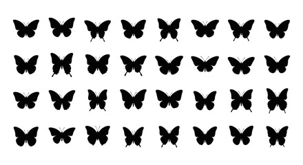Collection of black butterfly silhouettes flying. © Ira Project