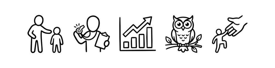 Obraz premium Mentoring and Development Doodle Outline Icon Set