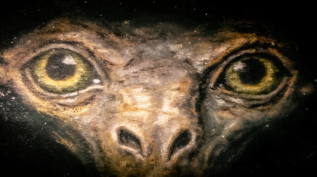 Close up of an alien creature's detailed and textured face