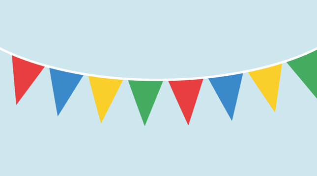 Colorful triangular party flags on string.