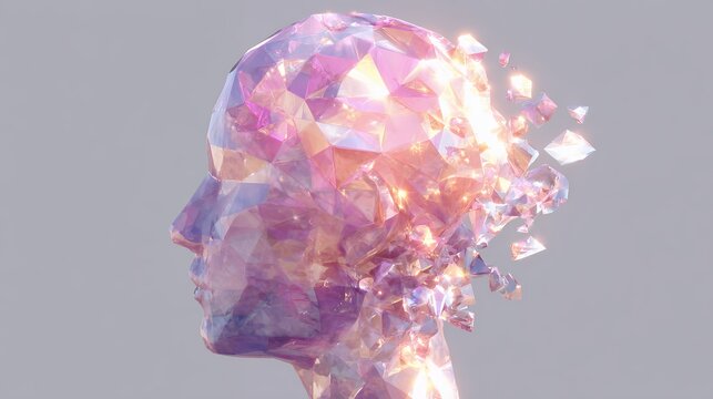 Crystal head exploding into colorful shards