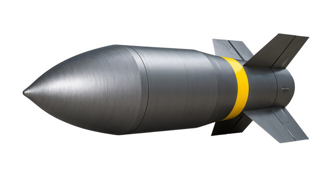 Gray bomb with yellow band and fins