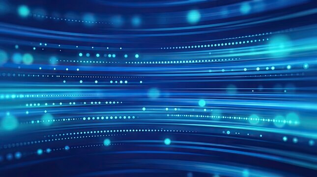 Abstract Blue Light Streaks and Bokeh Effect Background.