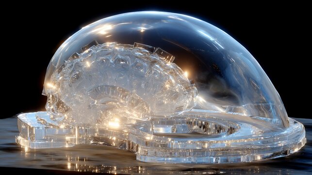 Futuristic Alien Head Sculpture in Crystal and Glass