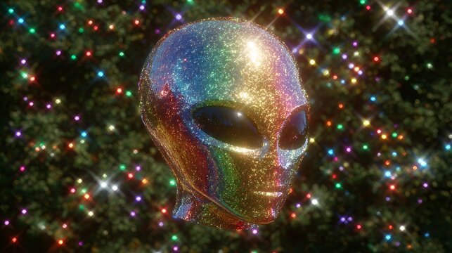Glitter rainbow alien head with colorful lights