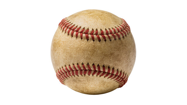 Leather baseball with red stitching, close-up view