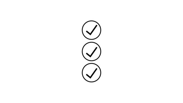 Three vertical circular with black check marks on a white background representing a checklist or completion status for digital interfaces