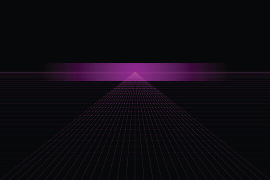 Neon pink grid horizon with fading purple light