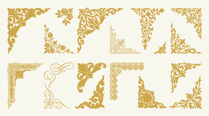 Fototapeta premium Golden ornate corner design elements.