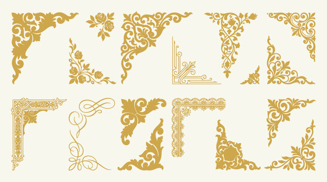 Golden ornate corner design elements.