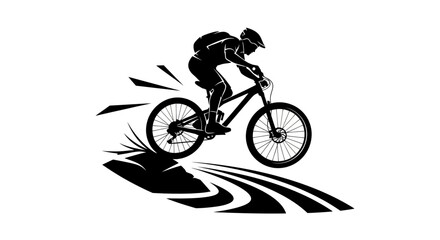 Fototapeta premium Silhouette of a Mountain Biker Riding Downhill.