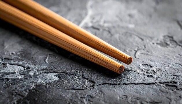 Palillos de madera sobre superficie gris texturizada en composici&oacute;n minimalista de cocina asi&aacute;tica