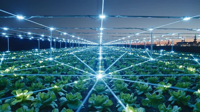 Lettuce plants under artificial lights