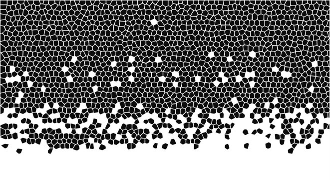 Geometric mosaic pattern with dissolving effect on white background