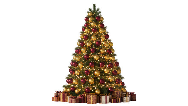 Decorated Christmas Tree with Ornaments and Gifts