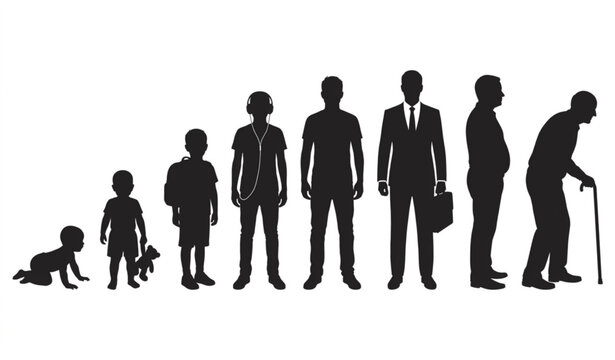 Human life cycle silhouette from infancy to seniority
