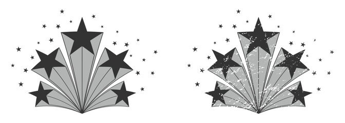 3d shooting stars vector icon set. Party Star Banner. Black and white shooting star. Meteorite and comet symbols. Vector illustration. © Anujit