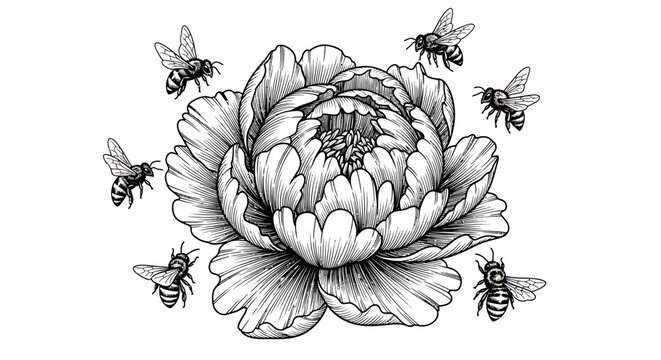 Bee Colony on Large Flower.