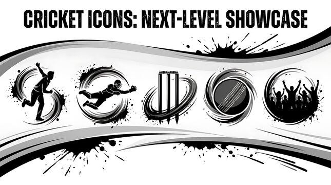 Cricket icons set with splatter effects And, Cricket 2026, Cricket 2027, ICC Cricket 2027, ICC T20 World Cup, IPL 2026, Asia Cup	