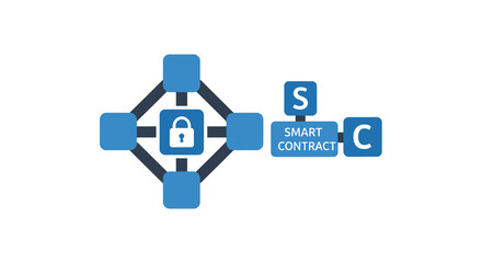 Obraz premium Smart Contract Icon With Padlock And Network Nodes On White Background