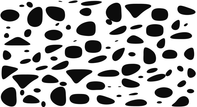 Irregular black spots pattern on a white background, abstract design.