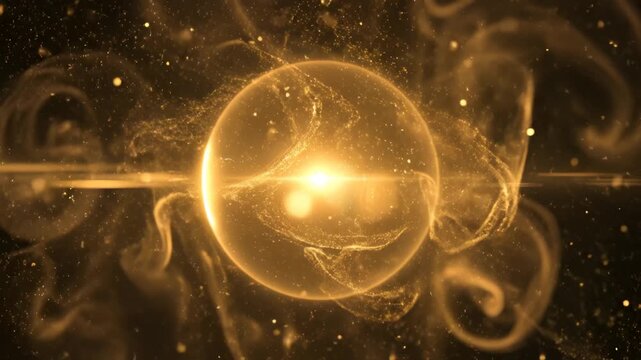 Golden glowing sphere with light rays