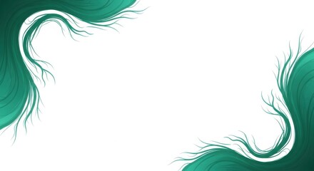 Fototapeta premium Abstract flowing green hair strands isolated on white background