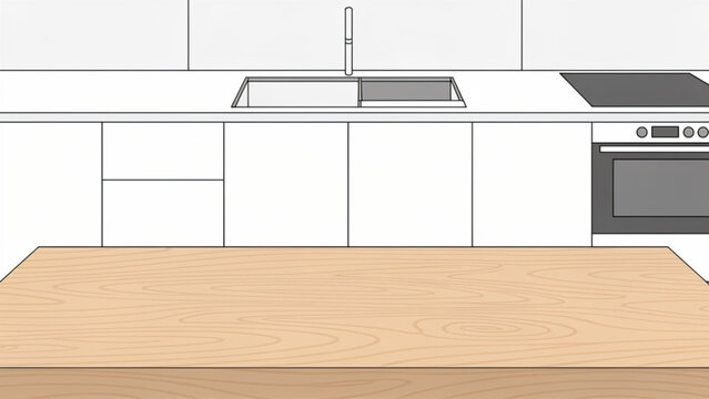 Modern Kitchen Interior with Wooden Table and Appliances.