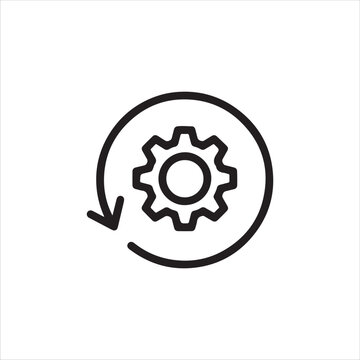 Line art icon of a gear inside a circular arrow, representing system settings, process optimization, or software update