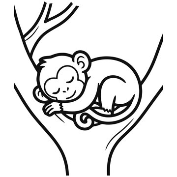 Cartoon Monkey Sleeping outline illustration