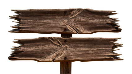 Rustic wooden double-sided directional signpost with weathered texture © Leon
