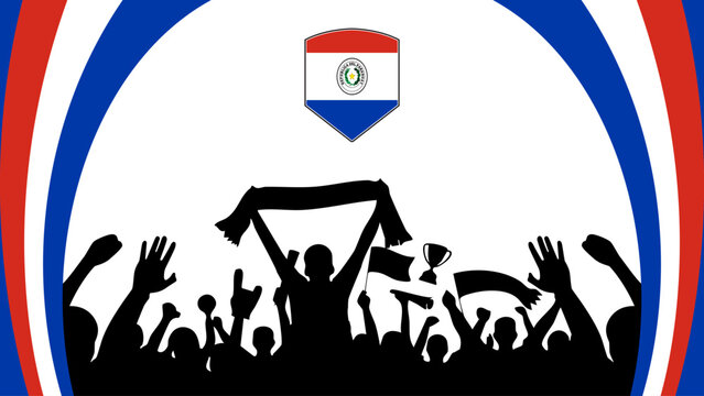 Paraguay soccer fan crowd celebration with national flag emblem. football championship supporters cheering with flag banner vector illustration