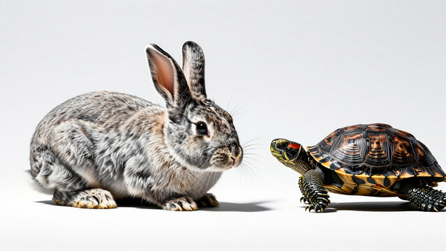 The tortoise and the hare concept on white background