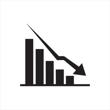 Bar chart with downward trend arrow, financial loss icon, business decline symbol, economic crisis graphic, vector illustration