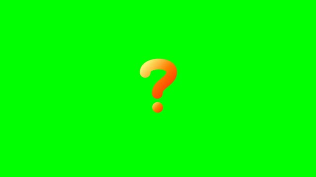 Animated floating gold question mark with magical sparkling stars on chroma key green screen background trivia quiz show